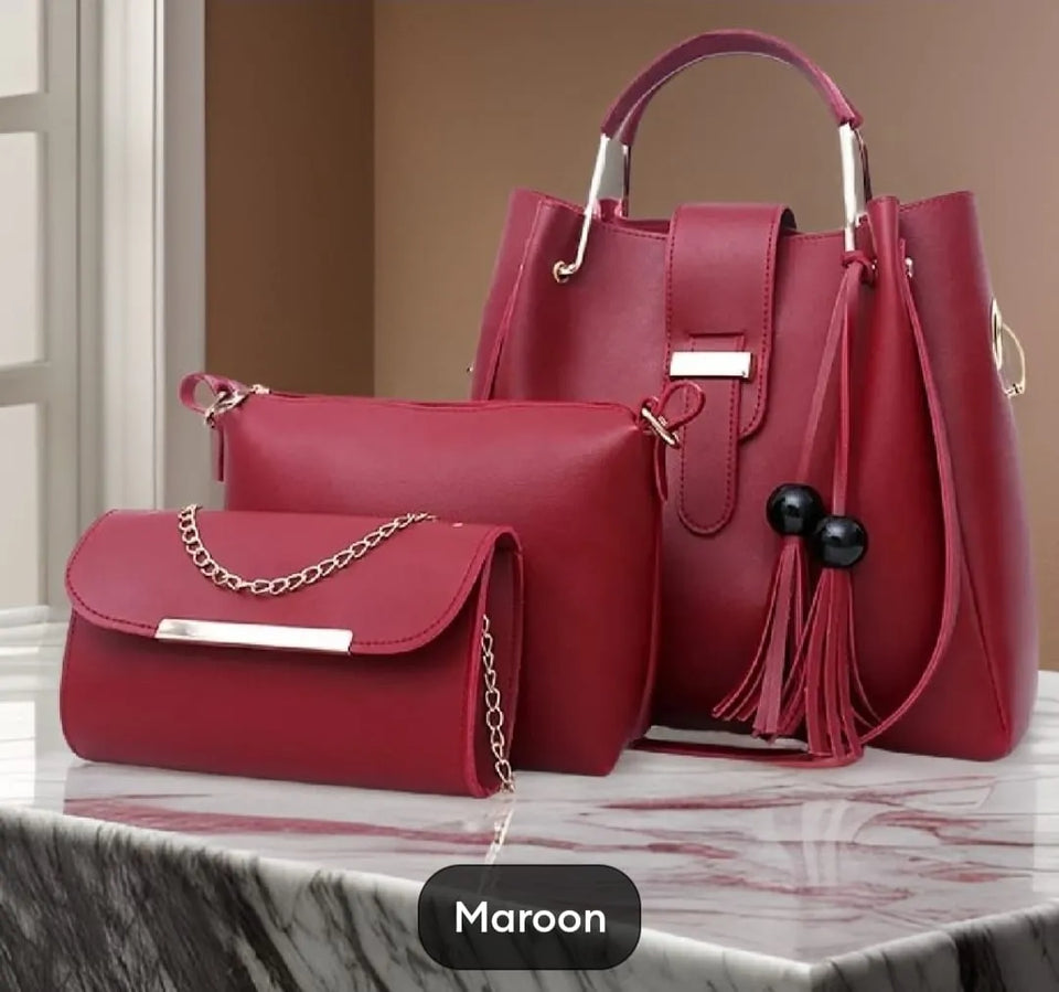 03 Pieces Ladies Handbags Ultimate PU Leather New Arrival